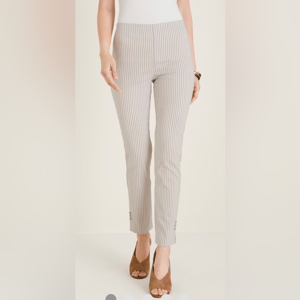 Chico's So Slimming Brigitte Sand Modern Stripe‎ Ankle-Size 6R- New with Tags